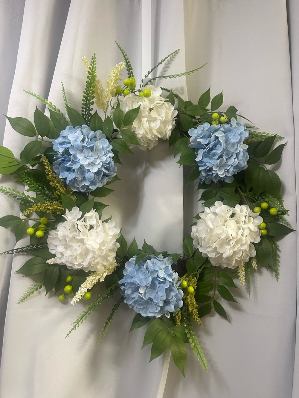 Source Unknown Blue and White Hydrangea & Greenery Wreath